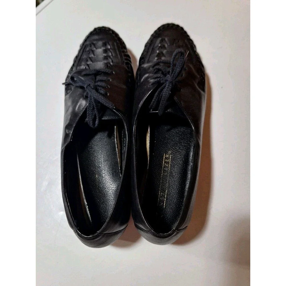 Naturalizer Womens 9.5 M Black Leather Lace Up Oxford Shoes Woven Granny Comfort